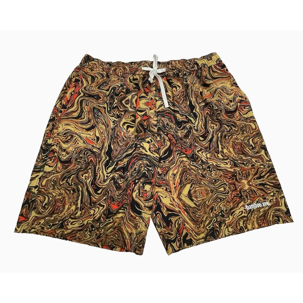 Bamboo Ave. Men's Shorts Brown Red Swirl Pockets Drawstring Elastic Size XL